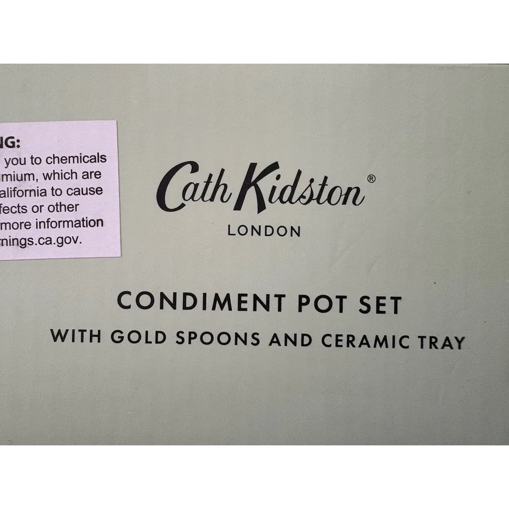 Cath Kidston‎ Christmas Condiment Pot Set Gold Spoons Ceramic Tray NIB
